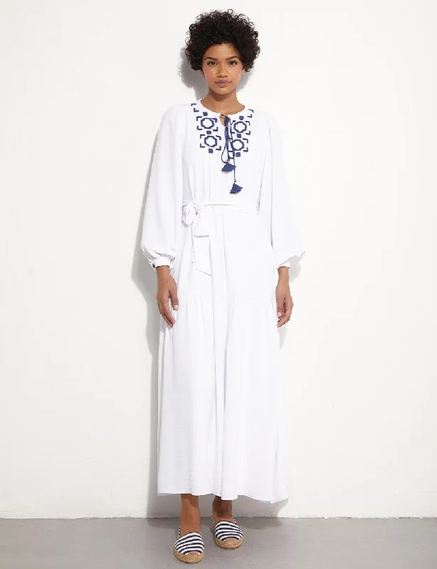 KYR Layer Detailed Embroidered Dress White Silk unclassified dresses