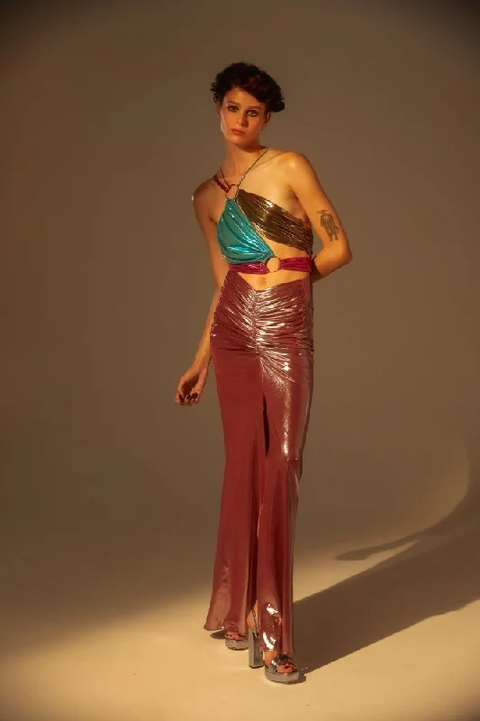 Luna Multicolor Cutout Asymmetric Dress With Golden Rings Unique unclassified dresses