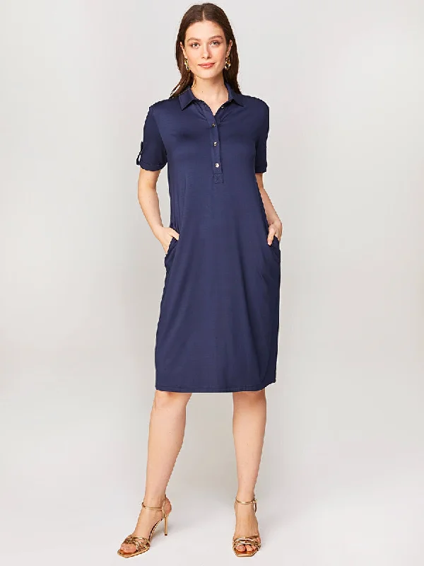 Navy Blue Polo Collar Dress 00070 Engagement unclassified dresses