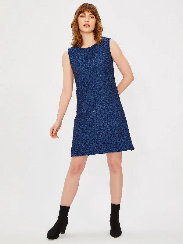 Navy Blue Sleeveless Glittery Jacquard Dress Tiered unclassified dresses