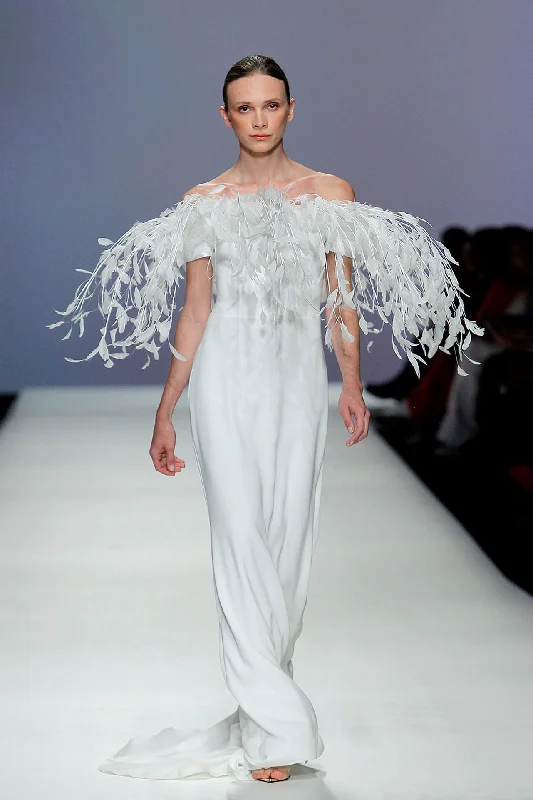 Oversized feather bodice off shoulder dress Casual chic unclassified dresses