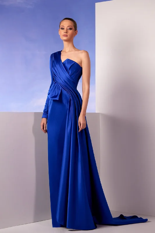 Pleated bodice one sleeve dress Sexy unclassified dresses