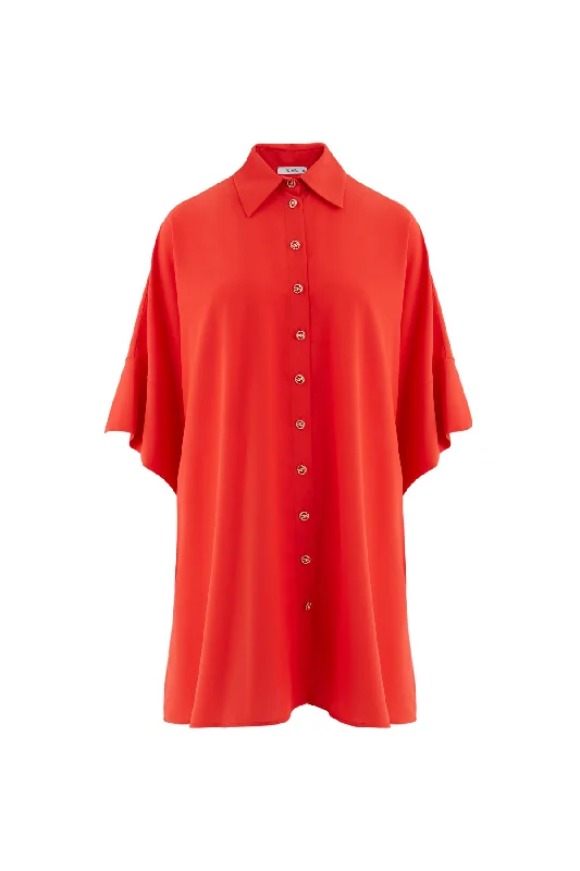 Red Dress with Metal Buttons on the Front, Double Three Quarter Sleeves and Slits on the Sides Vacation unclassified dresses Red Dress with Metal Buttons on the Front, Double Three Quarter Sleeves and Slits on the Sides Vacation unclassified dresses