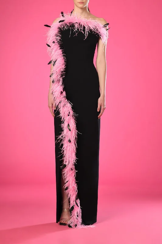 Side slit crepe dress featuring ombre feathers Pastel unclassified dresses