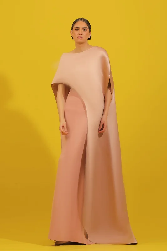Sleeveless crepe dress with satin cape Elegant unclassified dresses