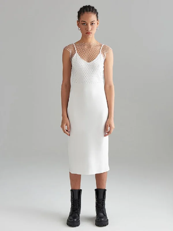 Spaghetti Strap Satin Dress - Ecru Travel unclassified dresses