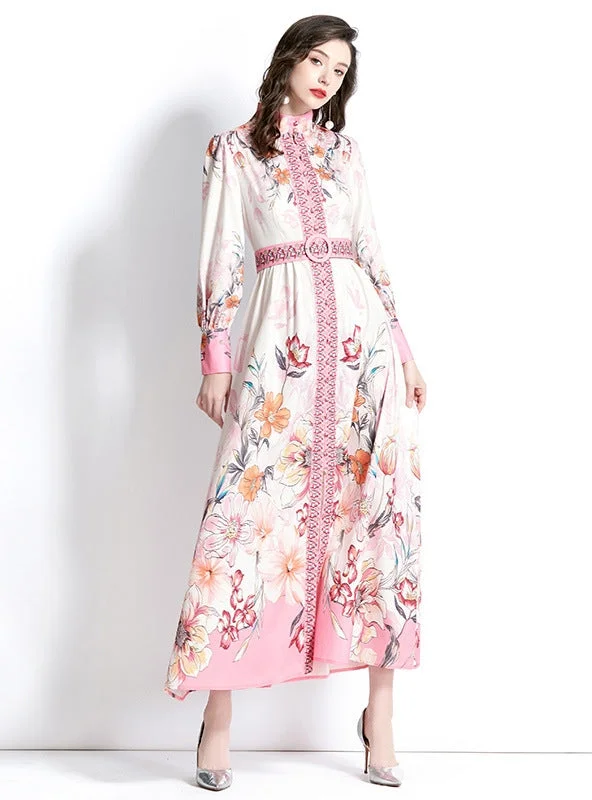 Long Sleeve Printed Long Dress Brunch floral dresses