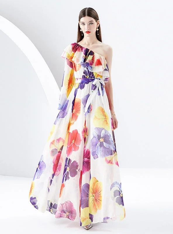 One Shouldered Chiffon Floral Dress Best floral dresses for elegant looks