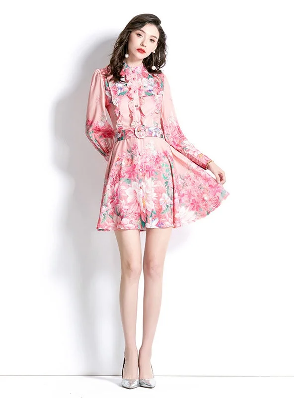 Pink Long Sleeve Printed Dress Must-have floral dresses for this season