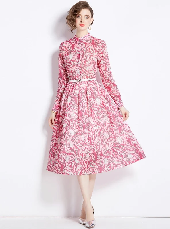 Printed Butterfly Long Sleeve Belt Slim Dress H&M floral dresses