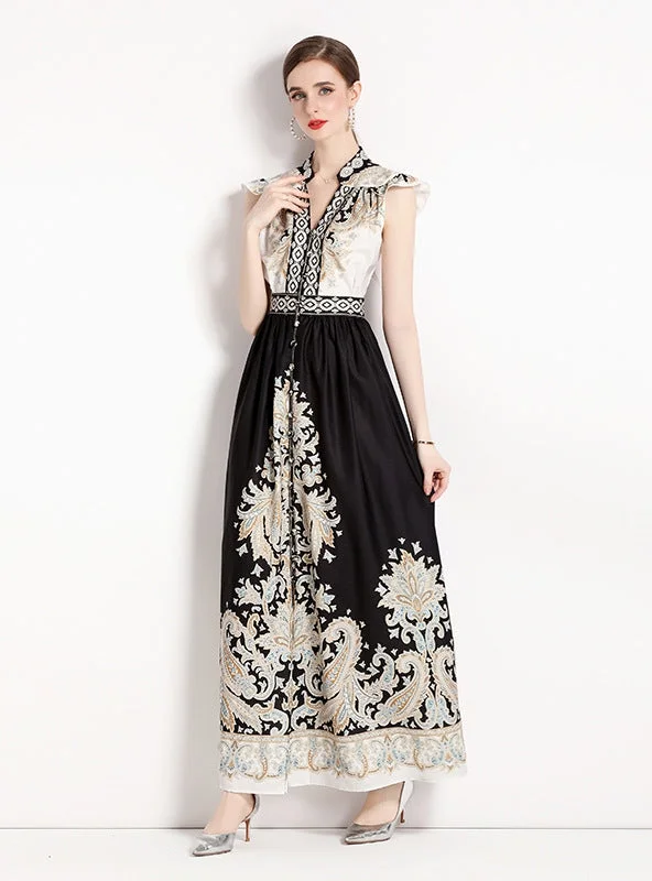 V-neck Flying Sleeve Printed Dress Wedding guest floral dresses