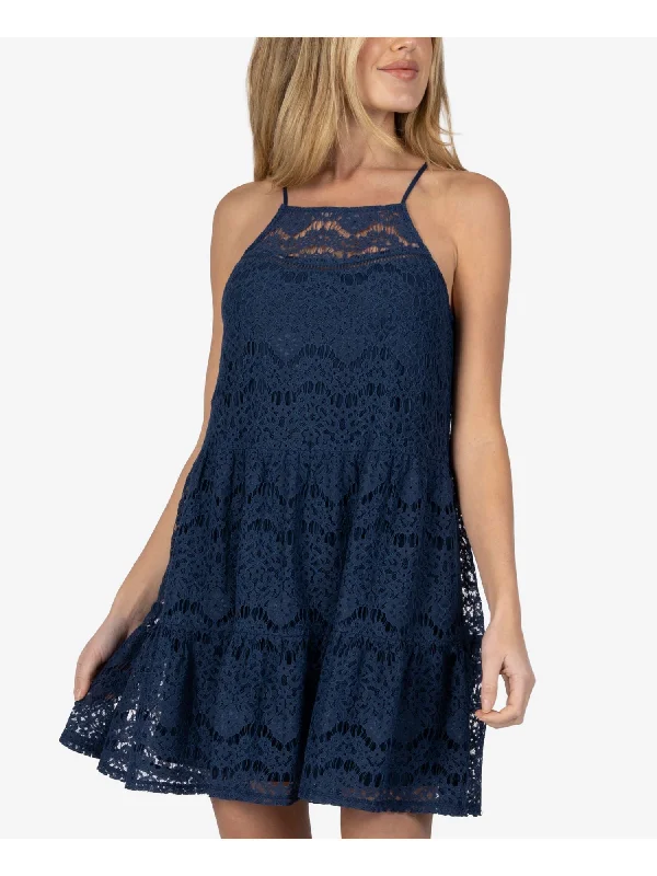 SPEECHLESS Womens Lace Sleeveless Halter Short Shift Dress Lace A-line Dress