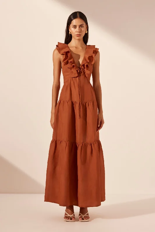 CELESTE LAYERED MAXI DRESS - RUST Soft Maxi Skirt