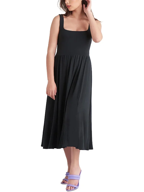 Womens Mid Calf Rayon Midi Dress Midi Skirt with Pockets