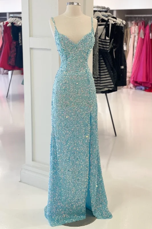 Tiffany Blue Sequin Mermaid Long Formal Dress Sequin Lace Dress