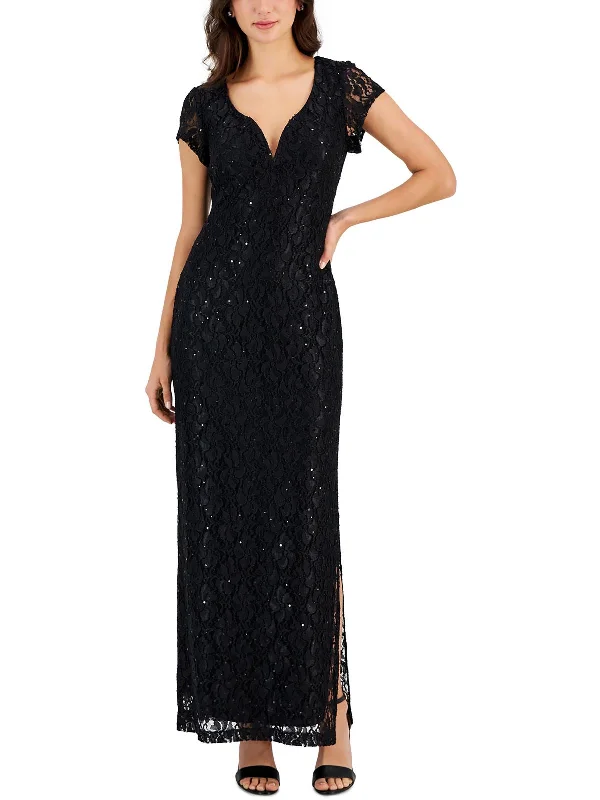 Womens Lace Sequined Evening Dress Shiny Sequin Dress