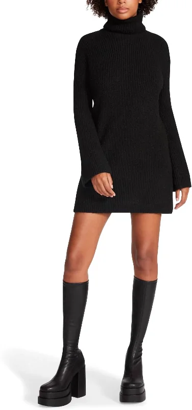 Abbie Turtleneck Sweater Dress In Black Fitted Knit Sweater