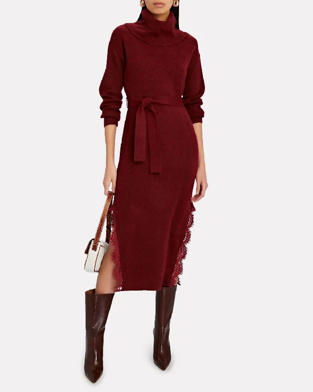 Gwyneth Sweater Dress In Burgundy Soft Wool Sweater