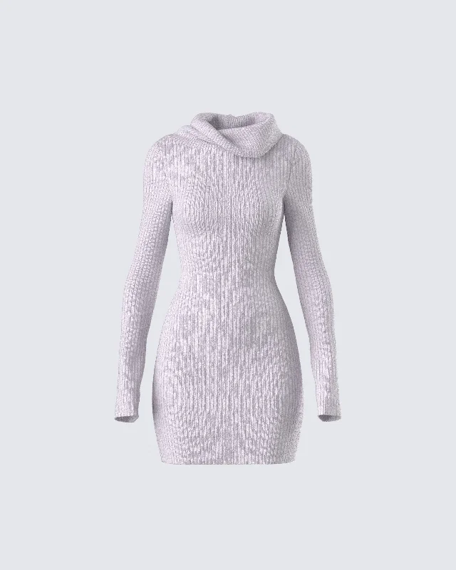 Hala Grey Cowl Neck Sweater Dress Loose Sweater Dress