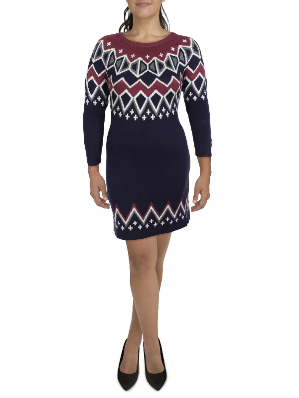 Womens Fair Isle Winter Sweaterdress Woolen Sweater Dress